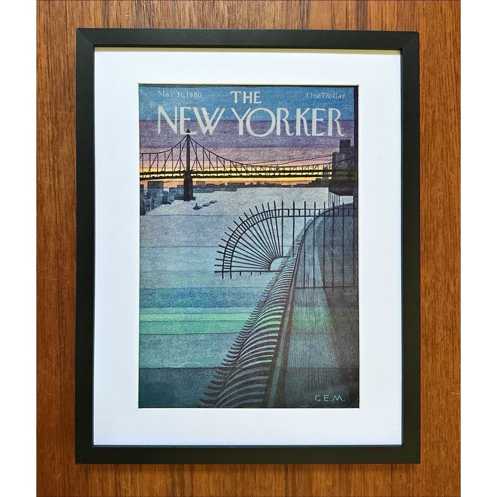 Framed 1980 The New Yorker Magazine March 31 Cover Charles Martin Hudson Bridge
